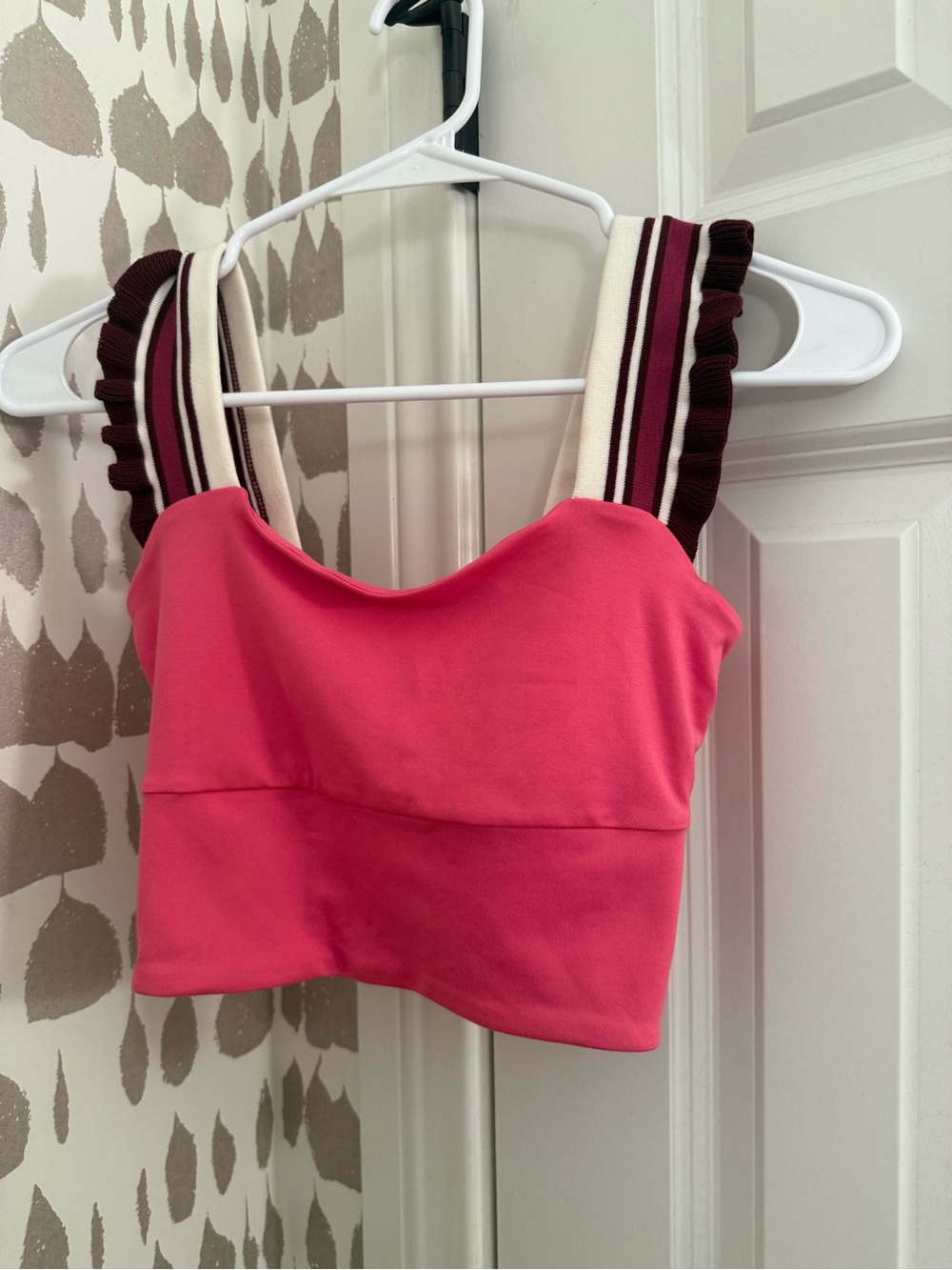 Free People Hot Pink Cropped Tank with Striped Ruffle Straps